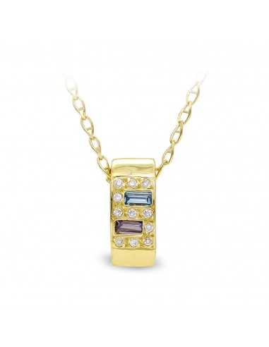 18K GARGANTILLA ORO AMARILLO CON DOS PIEDRAS COLOR RECTANGULARES