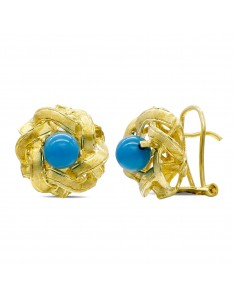 18K PENDIENTES ORO AMARILLO RAMAS Y TURQUESA CIERRE OMEGA