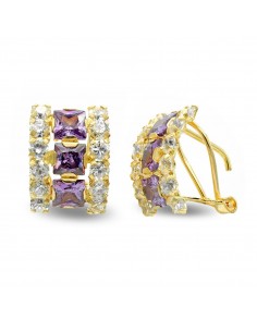 18K PENDIENTES ORO AMARILLO CUADRO CON CIRCONITA CIERRE OMEGA