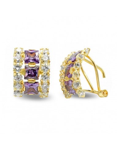 18K PENDIENTES ORO AMARILLO CUADRO CON CIRCONITA CIERRE OMEGA