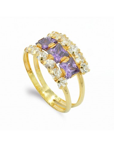 18K SORTIJA ORO AMARILLO DOBLE CUERPO CON CIRCONITA AMATISTA Y BLANCAS. ANCHO: 10 MM