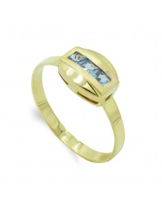 18K SORTIJA ORO AMARILLO CON CIRCONITA AGUAMARINA TALLA BAGUETTE. ANCHO: 7 5 MM