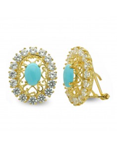 18K PENDIENTES ORO AMARILLO TURQUESA FILIGRANA CIERRE OMEGA