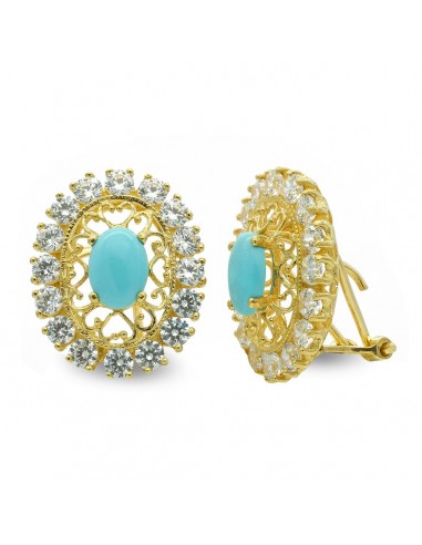 18K PENDIENTES ORO AMARILLO TURQUESA FILIGRANA CIERRE OMEGA