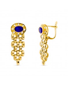 18K PENDIENTES ORO AMARILLO PANTER Y PIEDRA ZAFIRO 6X4 MM CIERRE CATALAN