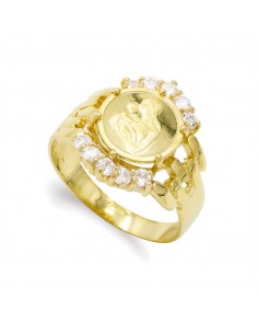 18K SORTIJA ORO AMARILLO MONEDA MADRE CON CIRCONITAS. ANCHO: 16 MM