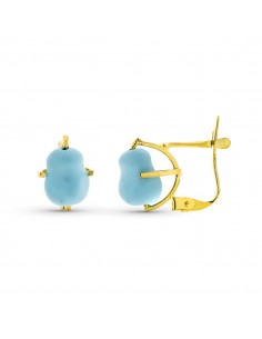 18K PENDIENTES ORO AMARILLO GARRA TURQUESA MEDIANA NATURAL ARIZONA 7X5 MM CIERRE CATALAN