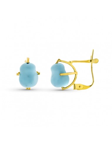 18K PENDIENTES ORO AMARILLO GARRA TURQUESA MEDIANA NATURAL ARIZONA 7X5 MM CIERRE CATALAN