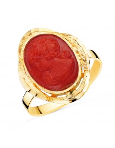 18K SORTIJA ORO AMARILLO CAMAFEO CORAL OVAL CERCO TALLADO. MEDIDA: 19X14 MM
