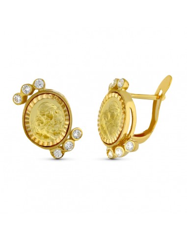 18K PENDIENTES ORO AMARILLO MADRE Y CIRCONITA 15X14 MM CIERRE CATALAN
