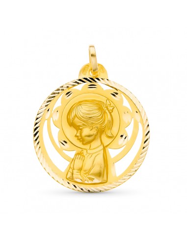 18K MEDALLA ORO AMARILLO VIRGEN NIÑA CALADA 26 MM.