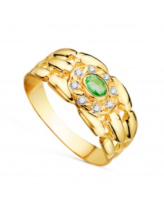18K SORTIJA ORO AMARILLO PANTER CON CIRCONITAS Y ESMERALDA NATURAL 4X3 MM. ANCHO: 9 MM
