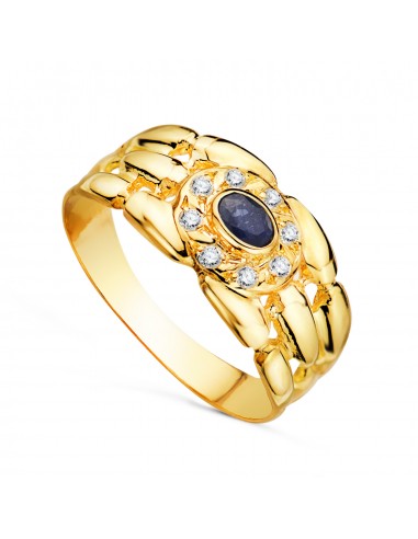 18K SORTIJA ORO AMARILLO PANTER CON CIRCONITAS Y ZAFIRO NATURAL 4X3 MM. ANCHO: 9 MM