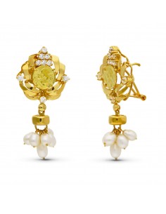 18K PENDIENTES ORO AMARILLO MADRE PERLA 38X19 MM CIERRE OMEGA