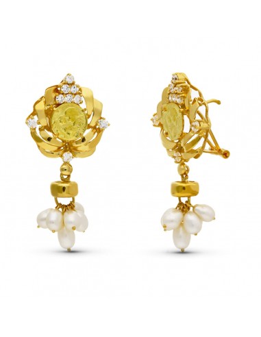 18K PENDIENTES ORO AMARILLO MADRE PERLA 38X19 MM CIERRE OMEGA