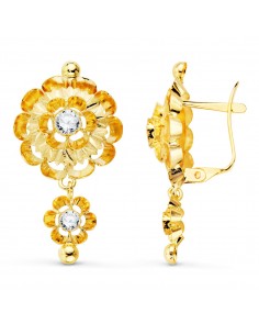 18K PENDIENTES ORO AMARILLO CUBANAS CON CIRCONITA 32X16 MM CIERRE CATALAN