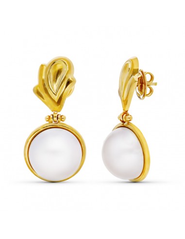 18K PENDIENTES ORO AMARILLO PERLA JAPONESA LARGOS CIERRE PRESION