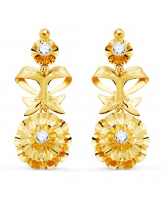 18K PENDIENTES ORO AMARILLO CUBANAS CON CIRCONITA 40X14 MM CIERRE CATALAN