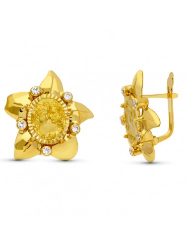 18K PENDIENTES ORO AMARILLO MADRE MONEDA 18X18 MM CIERRE CATALAN