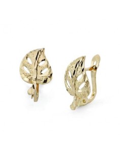 18K PENDIENTES ORO AMARILLO HOJA CALADA 14X8 MM CIERRE CATALAN