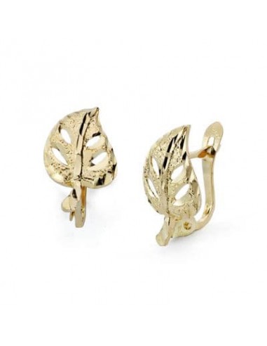 18K PENDIENTES ORO AMARILLO HOJA CALADA 14X8 MM CIERRE CATALAN