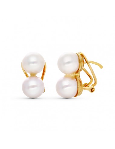 18K PENDIENTES ORO AMARILLO TU Y YO PERLA CULTIVADA CIERRE OMEGA