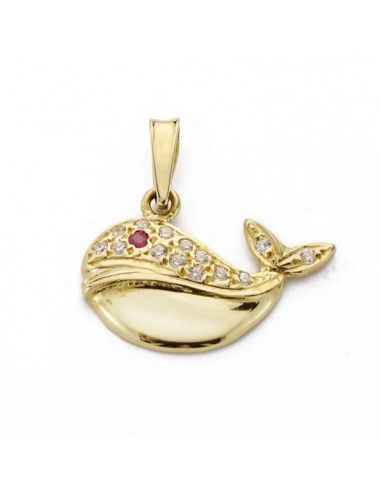 18K COLGANTE ORO AMARILLO BALLENA CIRCONITA 13X19 MM