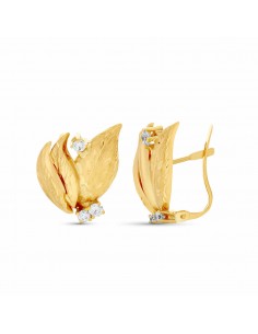 18K PENDIENTES ORO AMARILLO HOJAS LAPIDADAS. 19X15 MM CIERRE CATALAN