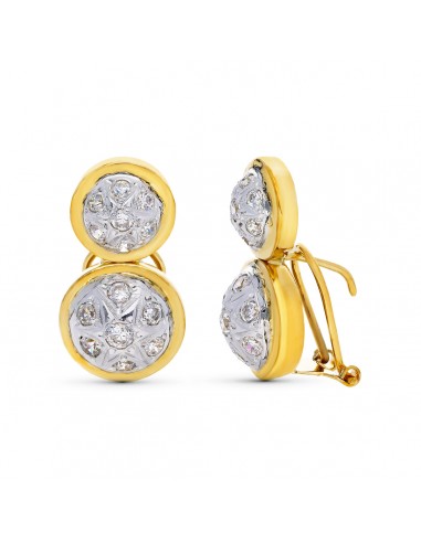 18K PENDIENTES PLATINO BICOLOR TU Y YO CIRCONITA CIERRE OMEGA