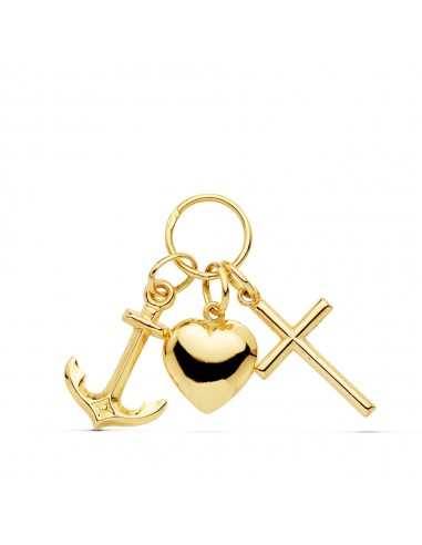 18K COLGANTE ORO AMARILLO TRES VIRTUDES: FE  ESPERANZA Y CARIDAD  25X19 MM