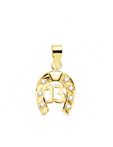 18K COLGANTE AMULETO ORO AMARILLO HERRADURA CON CIRCONITA Y Nº 13. 13X11 MM