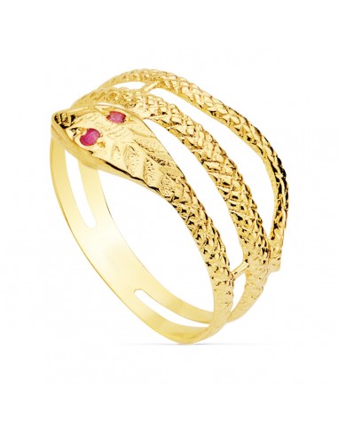 18K SORTIJA ORO AMARILLO SERPIENTE PIEDRA RUBI ANCHO 10 MM