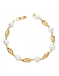 18K PULSERA ORO AMARILLO PERLA Y JAULA 19.5 CM