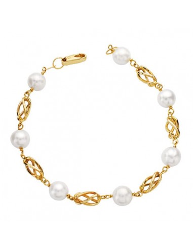 18K PULSERA ORO AMARILLO PERLA Y JAULA 19.5 CM