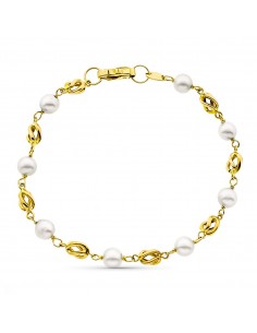 18K PULSERA ORO AMARILLO 17 CM JAULA Y PERLA CULTIVADA DE 5.50 MM