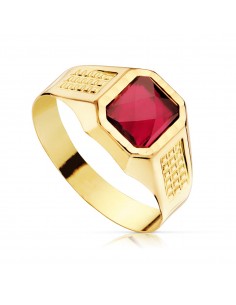18K SELLO ORO AMARILLO CADETE HUECO PIEDRA RUBI SPINEL 7X6 MM
