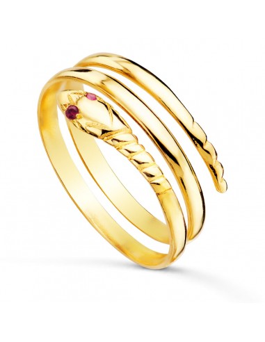18K SORTIJA ORO AMARILLO SERPIENTE 2 VUELTAS CON OJOS ROJOS