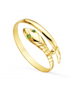 18K SORTIJA ORO AMARILLO SERPIENTE 1 VUELTA CON OJOS CIRCONITA VERDES.