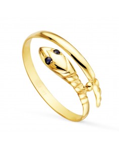 18K SORTIJA ORO AMARILLO SERPIENTE 1 VUELTA CON OJOS CIRCONITA AZULES.