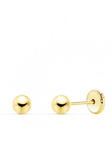 9K PENDIENTES ORO AMARILLO BOLAS LISAS 4 MM CIERRE TUERCA