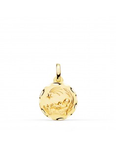 9K MEDALLA ORO AMARILLO NIÑO DEL PESEBRE TALLADA 14 MM