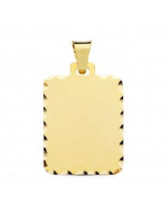 9K PLACA CHAPA ORO AMARILLO RECTANGULAR MATE BORDES TALLADOS. 28X20 MM