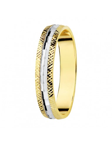 9K ALIANZA ORO BICOLOR TALLADA. ANCHO: 3.5 MM