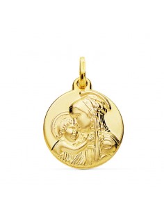 9K MEDALLA ORO AMARILLO MADRE CON NIÑO 18 MM