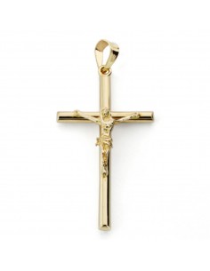 9K CRUZ ORO AMARILLO TUBO CON CRISTO. 31X16 MM