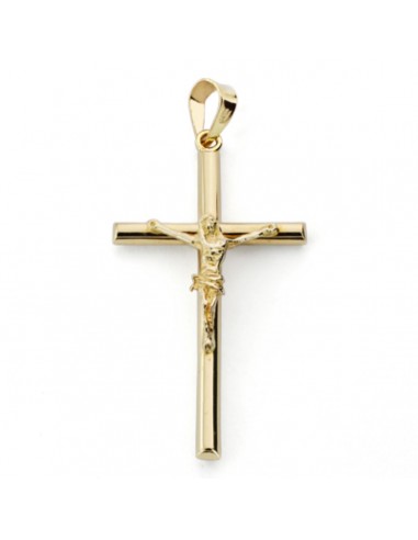 9K CRUZ ORO AMARILLO TUBO CON CRISTO. 31X16 MM