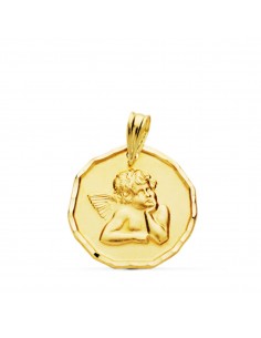 9K MEDALLA ORO AMARILLO ANGELITO BURLON MATE BORDES TALLADOS 18 MM