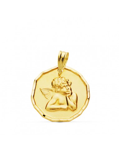 9K MEDALLA ORO AMARILLO ANGELITO BURLON MATE BORDES TALLADOS 18 MM