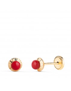 9K PENDIENTES ORO AMARILLO ORLA RUSA CORAL 3 MM. MEDIDA: 4 MM CIERRE TUERCA
