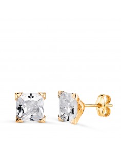 9K PENDIENTES ORO AMARILLO CIRCONITA CUADRADA CON 4 GARRAS. ANCHO: 8 X 8MM. CIERRE PRESION